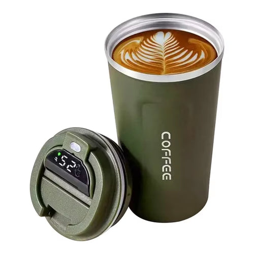 510Ml Insulated Coffee Cup Stainless Steel Coffee Cup Temperature Display Vacuum Flask Insulated Roller Thermos Cup Water Bottle