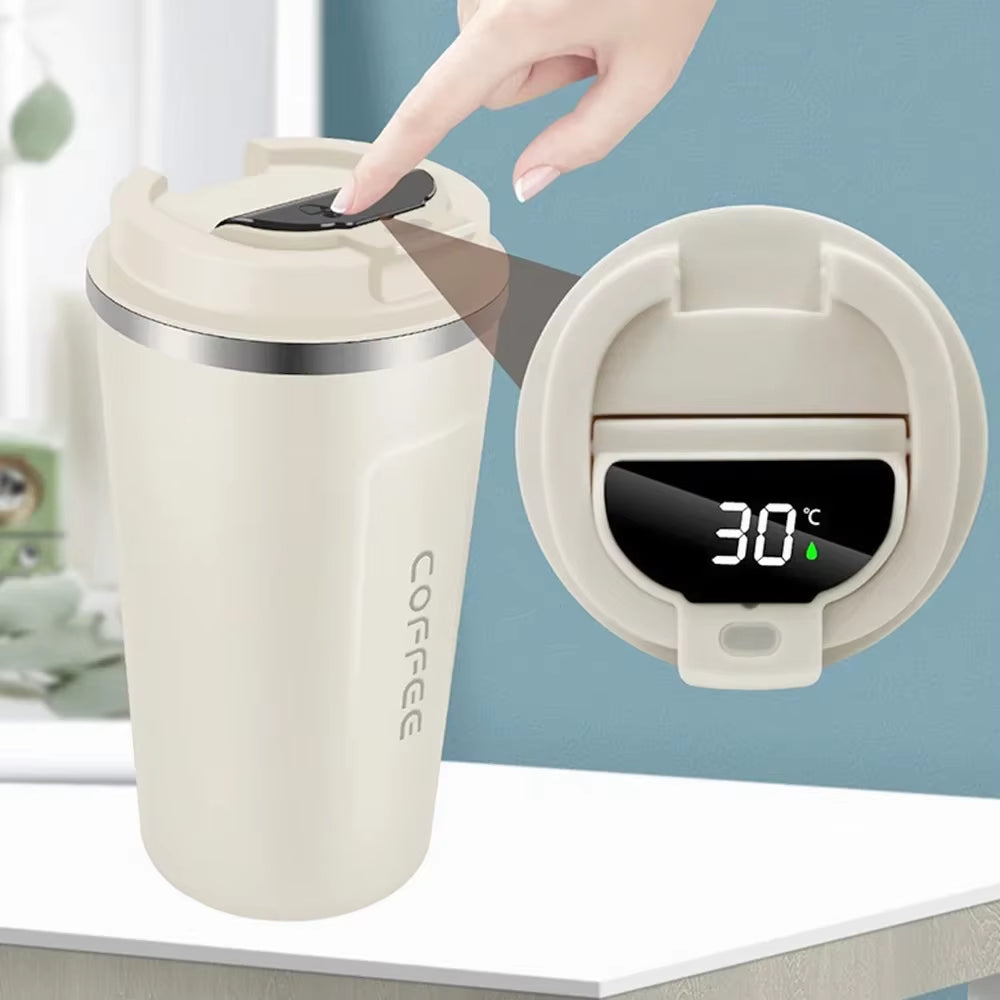 510Ml Insulated Coffee Cup Stainless Steel Coffee Cup Temperature Display Vacuum Flask Insulated Roller Thermos Cup Water Bottle